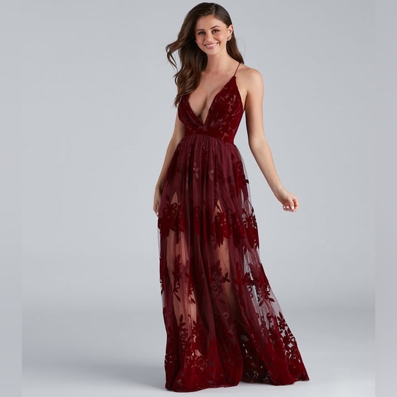 Morgan Formal Flocked Velvet Dress - Picture 1 of 9